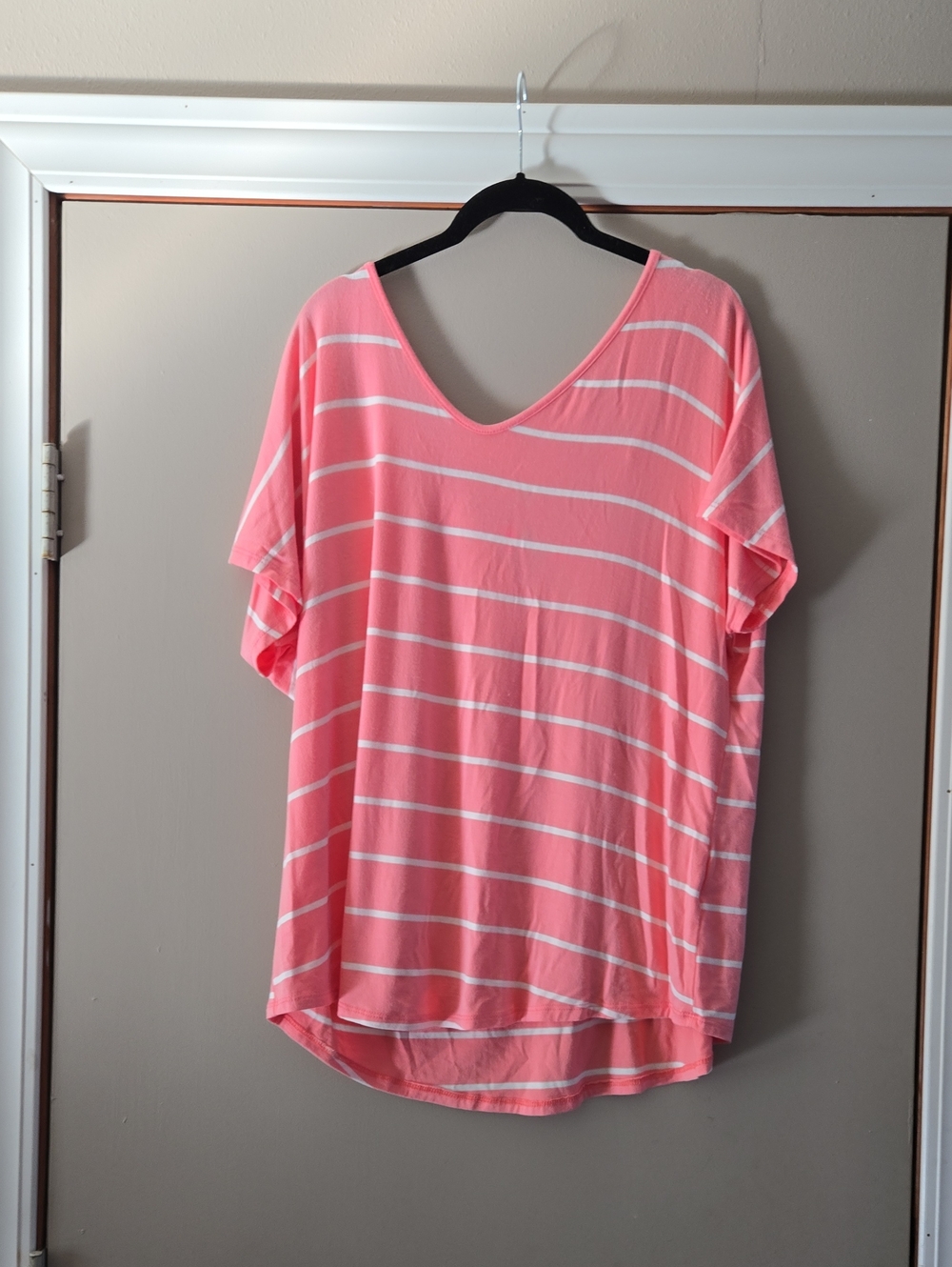Pink Striped V-Neck Women's Top